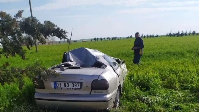 Dört takla atan araçta hafif sırık alarak kurtuldu